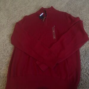 Tommy Hilfiger Men's Zip Up Sweater in Deep Red